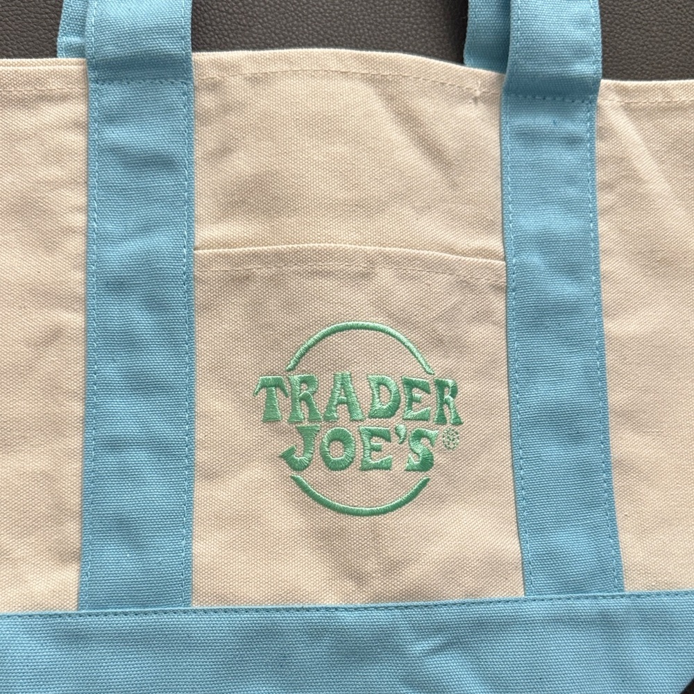 Trader Joe’s mini Blue and Cream Tote Bag - Picture 2 of 2